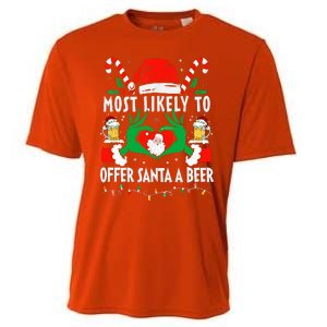 Most Likely To Offer Santa A Beer Funny Drinking Christmas  Cooling Performance Crew T-Shirt