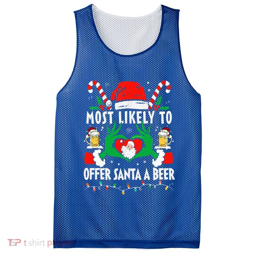 Most Likely To Offer Santa A Beer Funny Drinking Christmas  Mesh Reversible Basketball Jersey Tank