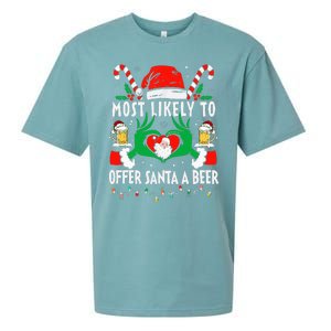 Most Likely To Offer Santa A Beer Funny Drinking Christmas  Sueded Cloud Jersey T-Shirt