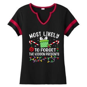 Most Likely To Forget The Hidden Presents Funny Christmas Ladies Halftime Notch Neck Tee