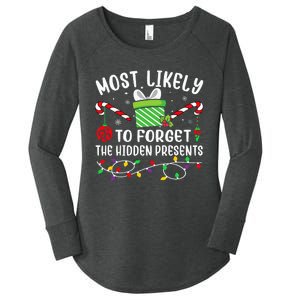 Most Likely To Forget The Hidden Presents Funny Christmas Women's Perfect Tri Tunic Long Sleeve Shirt