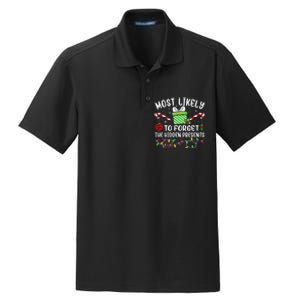 Most Likely To Forget The Hidden Presents Funny Christmas Dry Zone Grid Polo