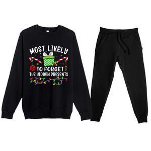 Most Likely To Forget The Hidden Presents Funny Christmas Premium Crewneck Sweatsuit Set