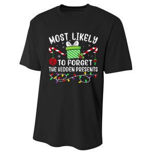 Most Likely To Forget The Hidden Presents Funny Christmas Performance Sprint T-Shirt