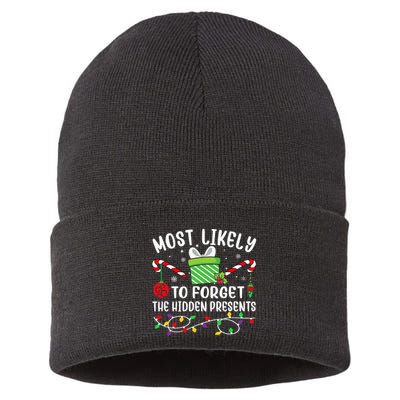 Most Likely To Forget The Hidden Presents Funny Christmas Sustainable Knit Beanie