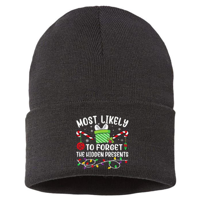 Most Likely To Forget The Hidden Presents Funny Christmas Sustainable Knit Beanie