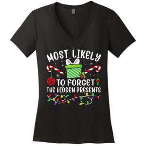 Most Likely To Forget The Hidden Presents Funny Christmas Women's V-Neck T-Shirt