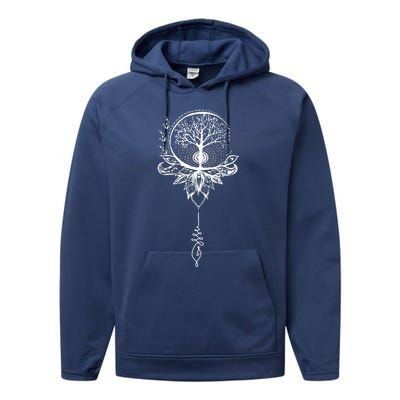 Mandala Lotus Unalome Tree Of Life Performance Fleece Hoodie