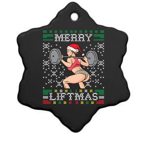 Merry Liftmas Ugly Christmas Sweater Miss Santa Gym Booty Great Gift Ceramic Star Ornament