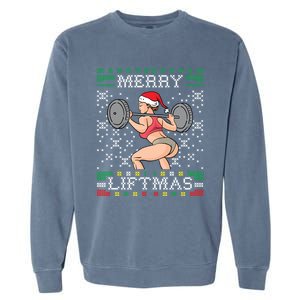 Merry Liftmas Ugly Christmas Sweater Miss Santa Gym Booty Great Gift Garment-Dyed Sweatshirt