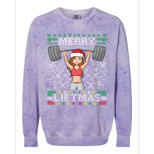 Merry Liftmas Ugly Christmas Sweater Miss Santa Gym Workout Gift Colorblast Crewneck Sweatshirt