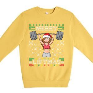 Merry Liftmas Ugly Christmas Sweater Miss Santa Gym Workout Gift Premium Crewneck Sweatshirt