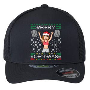 Merry Liftmas Ugly Christmas Sweater Miss Santa Gym Workout Gift Flexfit Unipanel Trucker Cap