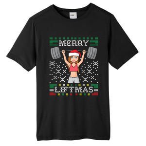 Merry Liftmas Ugly Christmas Sweater Miss Santa Gym Workout Gift Tall Fusion ChromaSoft Performance T-Shirt