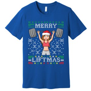 Merry Liftmas Ugly Christmas Sweater Miss Santa Gym Workout Gift Premium T-Shirt