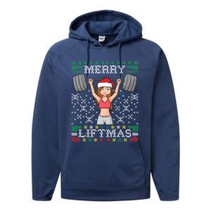 Merry Liftmas Ugly Christmas Sweater Miss Santa Gym Workout Gift Performance Fleece Hoodie