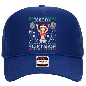 Merry Liftmas Ugly Christmas Sweater Miss Santa Gym Workout Gift High Crown Mesh Back Trucker Hat