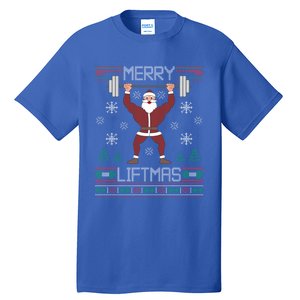 Merry Liftmas Ugly Christmas Sweater Santa Claus Gym Workout Gift Tall T-Shirt