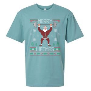 Merry Liftmas Ugly Christmas Sweater Santa Claus Gym Workout Gift Sueded Cloud Jersey T-Shirt