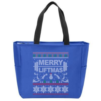 Merry Liftmas Ugly Christmas Sweater For Bodybuilder Xmas Great Gift Zip Tote Bag
