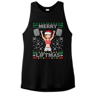 Merry Liftmas Ugly Christmas Sweater Miss Santa Gym Workout Cool Gift Ladies PosiCharge Tri-Blend Wicking Tank