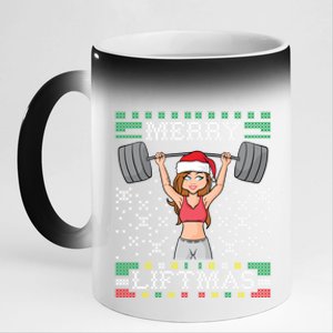 Merry Liftmas Ugly Christmas Sweater Miss Santa Gym Workout Cool Gift 11oz Black Color Changing Mug