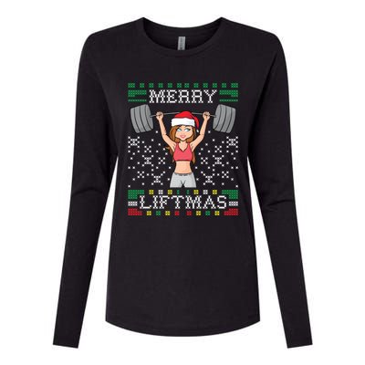 Merry Liftmas Ugly Christmas Sweater Miss Santa Gym Workout Cool Gift Womens Cotton Relaxed Long Sleeve T-Shirt