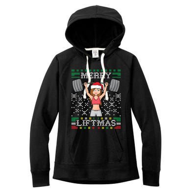 Merry Liftmas Ugly Christmas Sweater Miss Santa Gym Workout Cool Gift Women's Fleece Hoodie