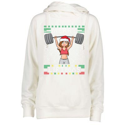 Merry Liftmas Ugly Christmas Sweater Miss Santa Gym Workout Cool Gift Womens Funnel Neck Pullover Hood