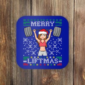 Merry Liftmas Ugly Christmas Sweater Miss Santa Gym Workout Cool Gift Coaster