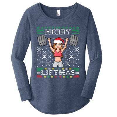 Merry Liftmas Ugly Christmas Sweater Miss Santa Gym Workout Cool Gift Women's Perfect Tri Tunic Long Sleeve Shirt