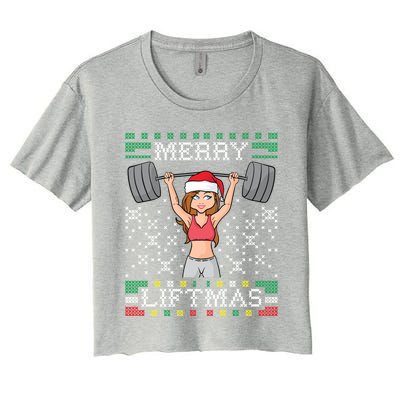 Merry Liftmas Ugly Christmas Sweater Miss Santa Gym Workout Cool Gift Women's Crop Top Tee