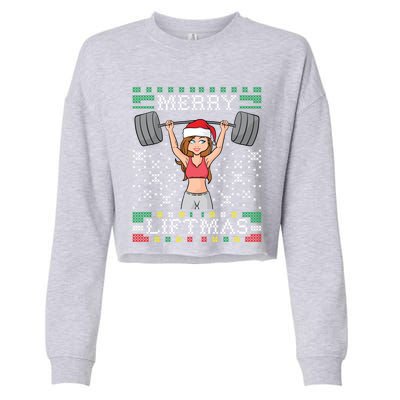 Merry Liftmas Ugly Christmas Sweater Miss Santa Gym Workout Cool Gift Cropped Pullover Crew