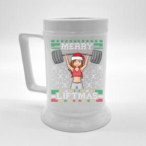 Merry Liftmas Ugly Christmas Sweater Miss Santa Gym Workout Cool Gift Beer Stein