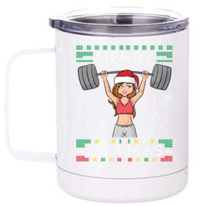 Merry Liftmas Ugly Christmas Sweater Miss Santa Gym Workout Cool Gift 12 oz Stainless Steel Tumbler Cup