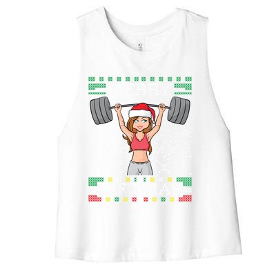 Merry Liftmas Ugly Christmas Sweater Miss Santa Gym Workout Cool Gift Women's Racerback Cropped Tank