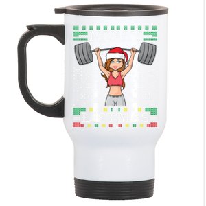 Merry Liftmas Ugly Christmas Sweater Miss Santa Gym Workout Cool Gift Stainless Steel Travel Mug