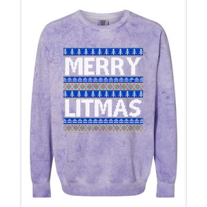 Merry Litmas Ugly Christmas Colorblast Crewneck Sweatshirt