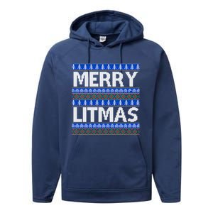 Merry Litmas Ugly Christmas Performance Fleece Hoodie