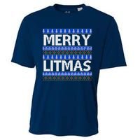 Merry Litmas Ugly Christmas Cooling Performance Crew T-Shirt