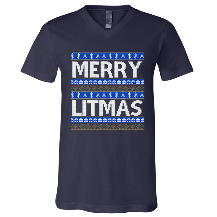 Merry Litmas Ugly Christmas V-Neck T-Shirt