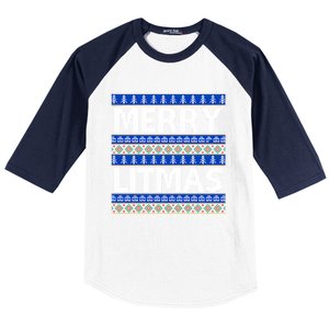 Merry Litmas Ugly Christmas Baseball Sleeve Shirt