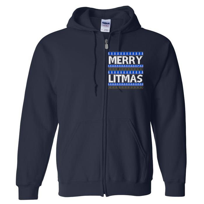 Merry Litmas Ugly Christmas Full Zip Hoodie