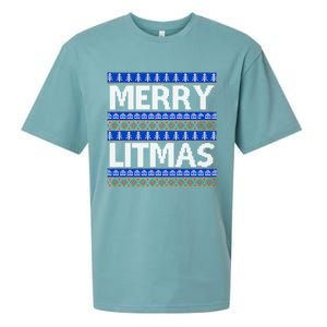 Merry Litmas Ugly Christmas Sueded Cloud Jersey T-Shirt