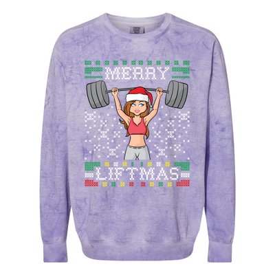 Merry Liftmas Ugly Christmas Miss Santa Gym Workout Gift Colorblast Crewneck Sweatshirt