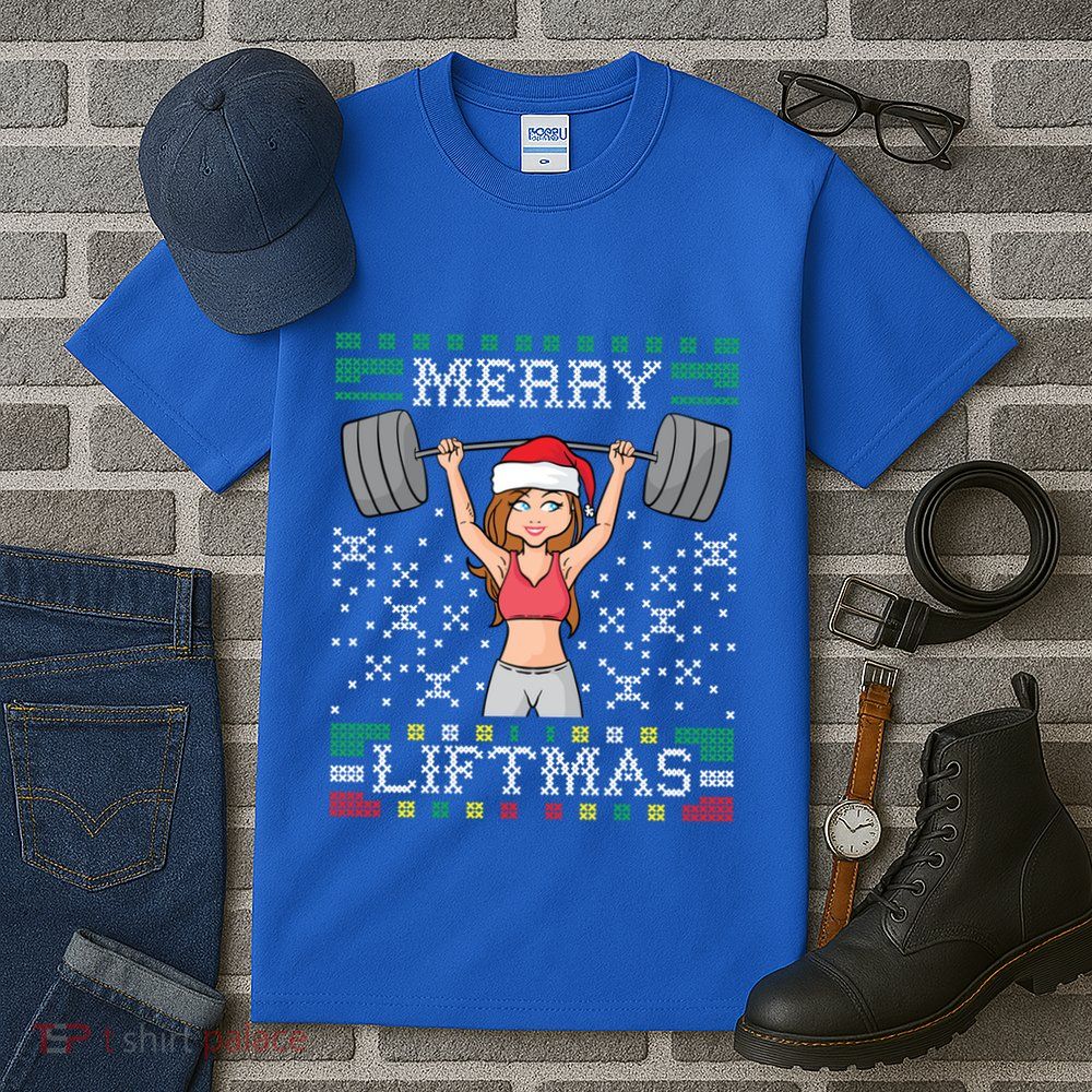 Merry Liftmas Ugly Christmas Miss Santa Gym Workout Gift Tall T-Shirt