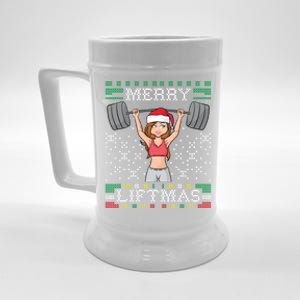 Merry Liftmas Ugly Christmas Miss Santa Gym Workout Gift Beer Stein