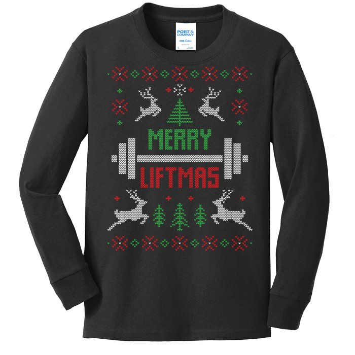 Merry Liftmas Ugly Christmas Kids Long Sleeve Shirt