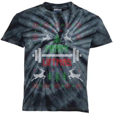 Merry Liftmas Ugly Christmas Kids Tie-Dye T-Shirt