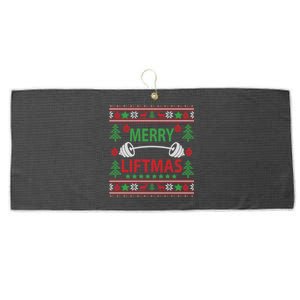 Merry Liftmas Ugly Christmas Sweater Gym Workout Gift Large Microfiber Waffle Golf Towel